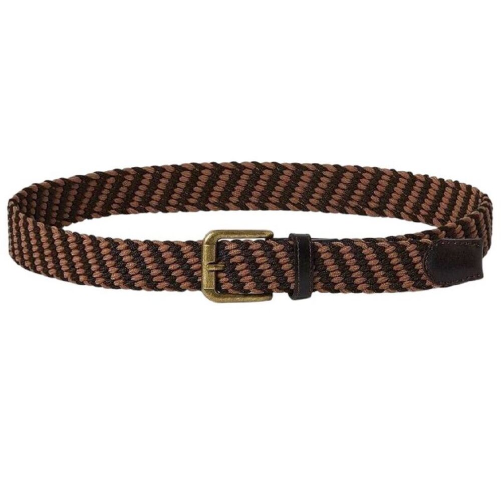 Osprey Mens Warren Woven Leather Trim Belt / Brown/Tan